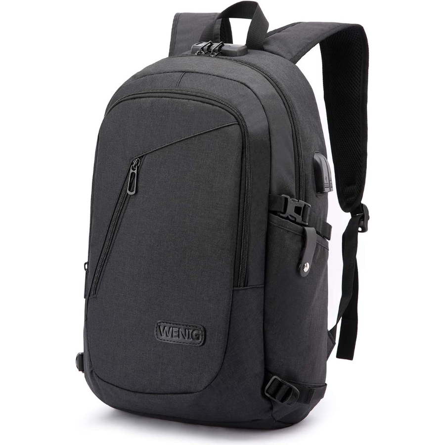 WENIG Sac à Dos Antivol pour Ordinateur Portable 15.6 - Imperméable avec Port de Chargement USB