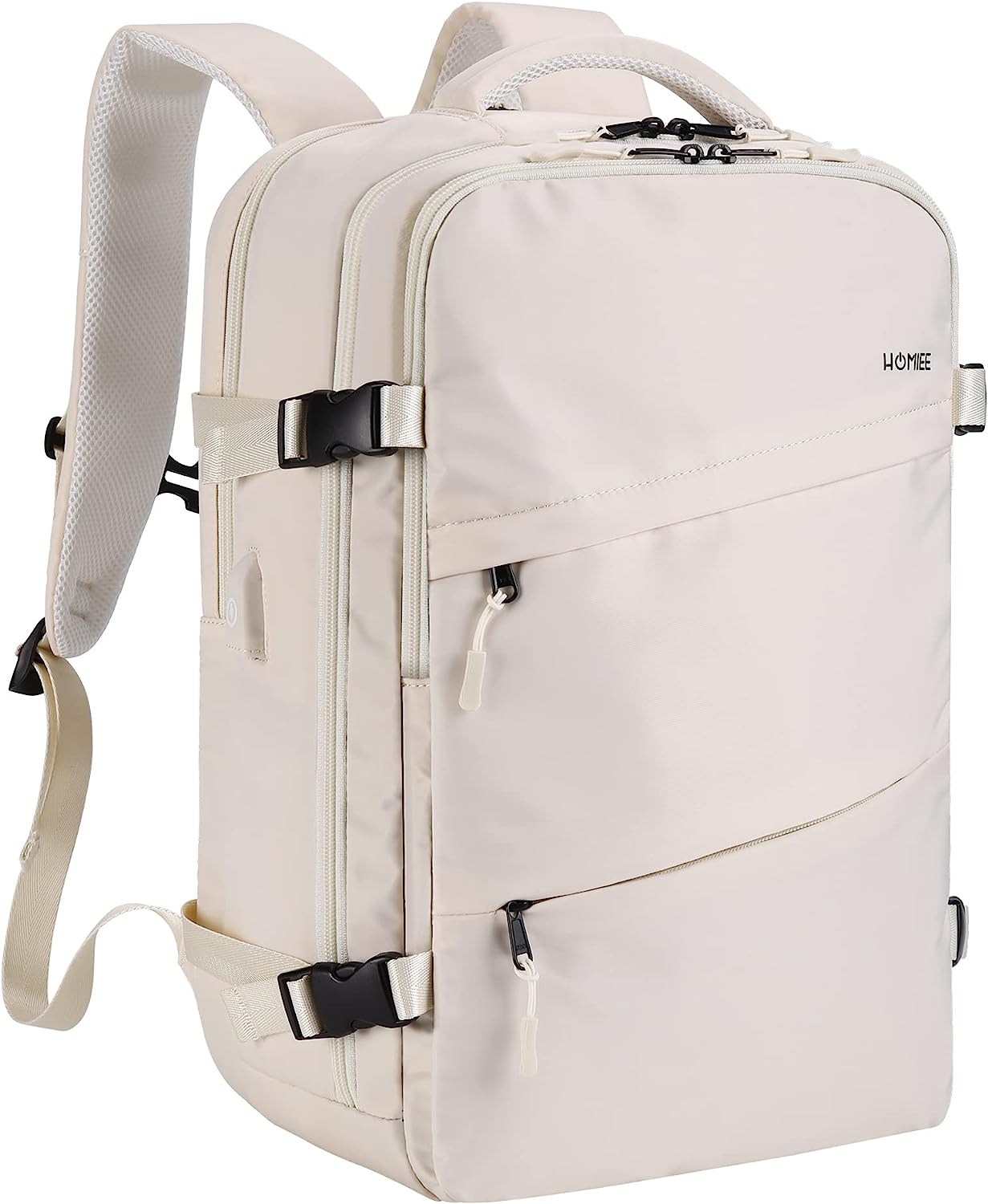 HOMIEE Sac à Dos Cabine 40L - Imperméable, Port USB, Pour Ordinateur 15,6, Bagage à Main Antivol pour Homme, Blanc