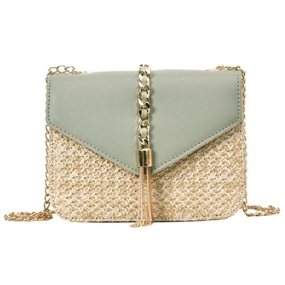 Chaîne à franges petits sacs à rabat pour femme - Sac en paille avec bandoulière