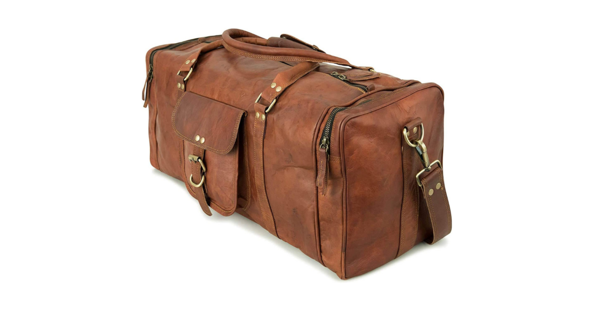 Sac De Sport Cuir Grand Sac De Voyage Vintage En Cuir Véritable Marron - Style Rétro, Bandoulière, 10x24x9 Pouces, Fait Main En Inde Sac Voyage Homme Cuir