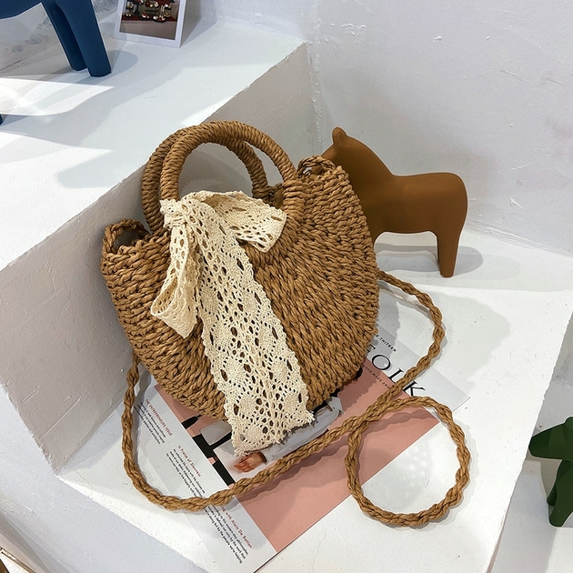 Sac à main en rotin tissé demi-rond de couleur unie sur mesure