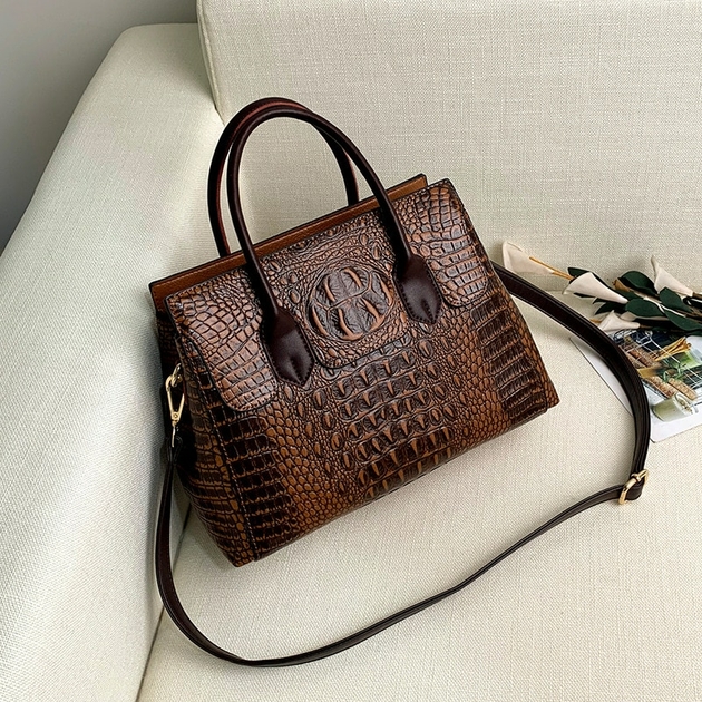 Sac à bandoulière avec motif crocodile - Sac à main femme en cuir  synthétique