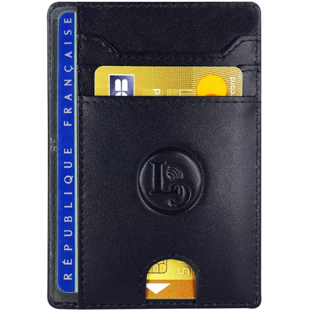 Porte Carte Protection sans contact ANTI RFID noir Cuir de