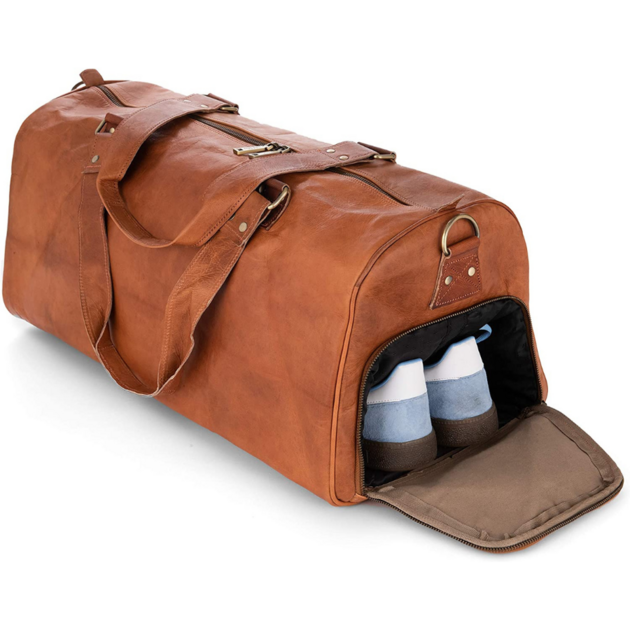 Berliner Bags : sac de voyage vintage en cuir marron avec compartiment à  chaussures pour homme