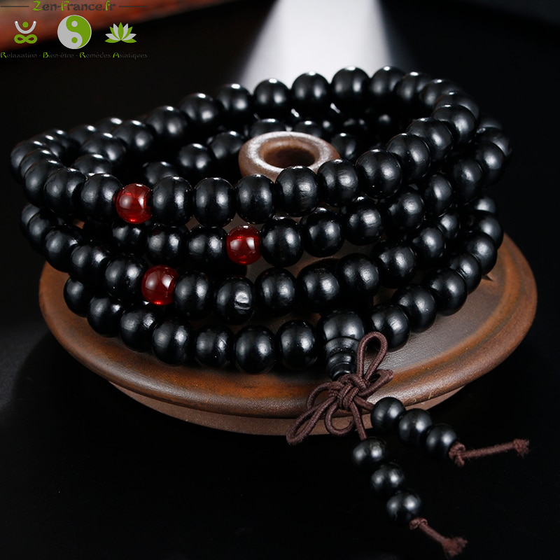 Bracelet mala tibétain en bois de santal 108 perles_04