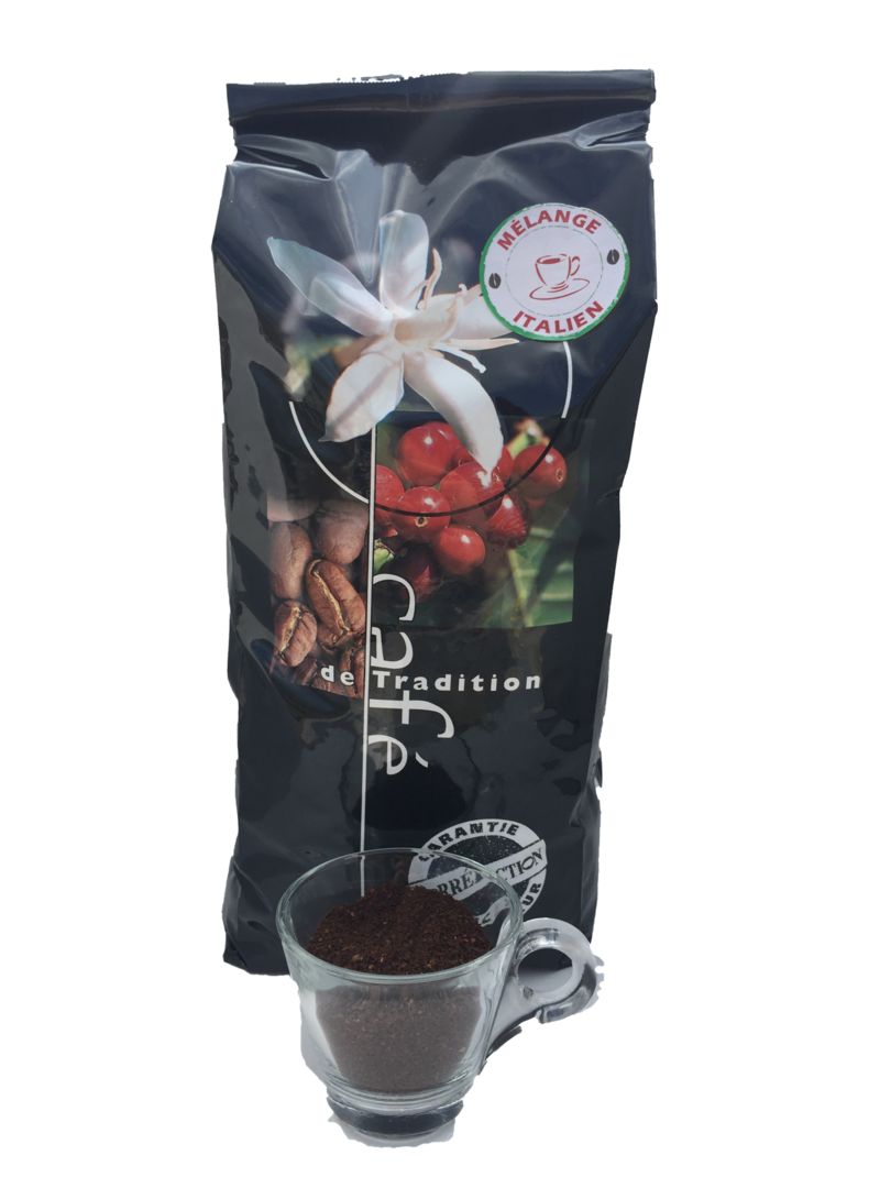 Mélange Italien, café moulu, corsé, 20% de Robusta.