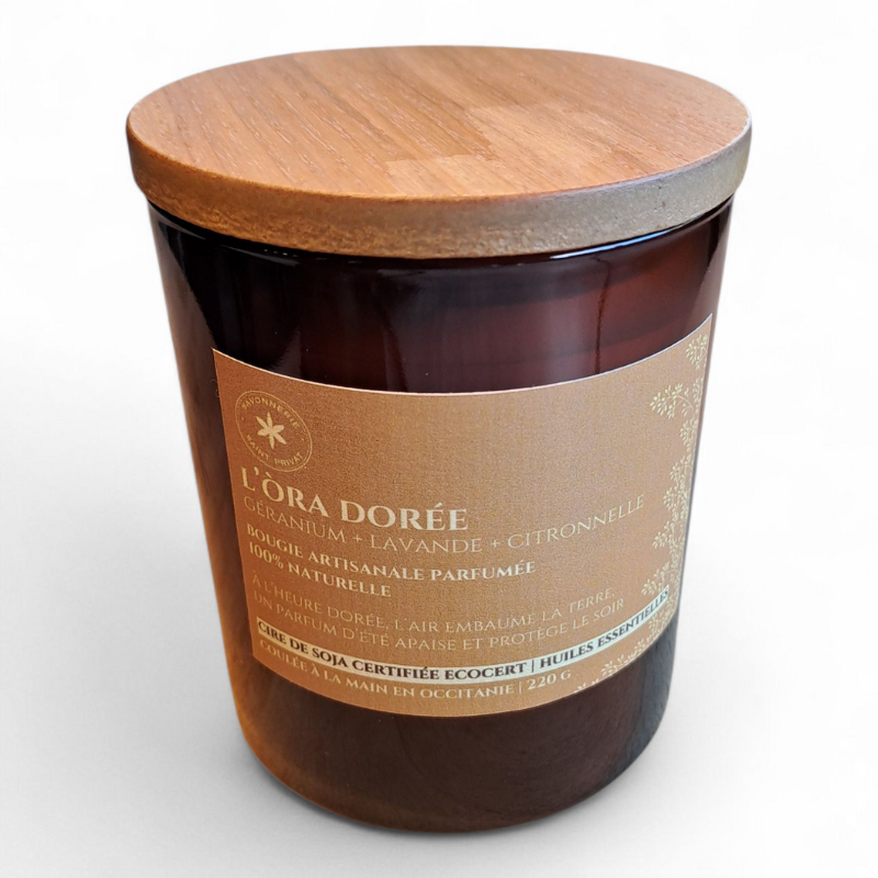 Bougie anti-moustiques naturelle en cire de soja avec couvercle en bois