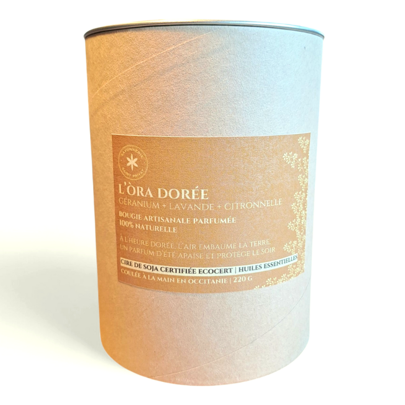 Coffret de la bougie anti-moustiques naturelle LOrà Dorée fabriquée en Occitanie