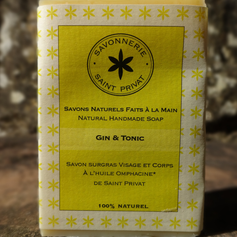 Savon naturel et surgras gin et tonic avec emballage en papier FSC et encres végétale