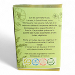 Dos de l’emballage du Savon Verveine Citronnée avec description de fabrication artisanale et ingrédients naturels