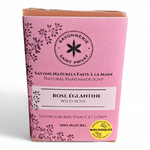 Face avant du Savon Rose Églantine, savon naturel saponifié à froid.