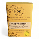 Face avant du savon d’été aux huiles anti-moustiques, savon naturel saponifié à froid.