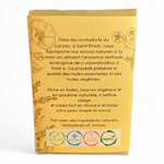 Dos de l’emballage du savon d’été aux huiles anti-moustiques avec description artisanale.