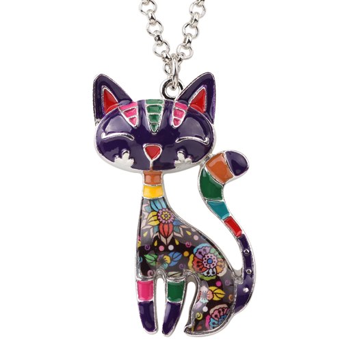 Pendentif émail cloisonné et chaîne ras du cou Chat chinois