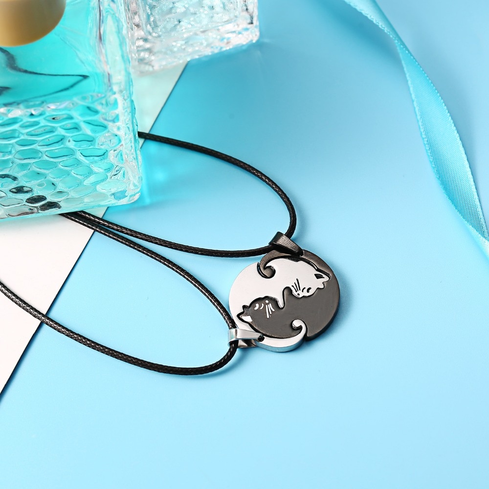 Rinhoo-Couples-Bijoux-Noir-blanc-Couple-Collier-En-Acier-inoxydable-animal-chat-Pendentifs-Collier-drop-shipping