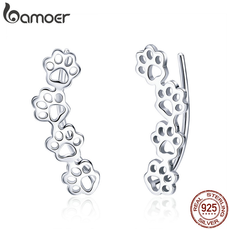 BAMOER-offre-sp-ciale-925-Sterling-Argent-Patte-Piste-Chat-Et-Chien-Empreintes-Boucles-boucles-d