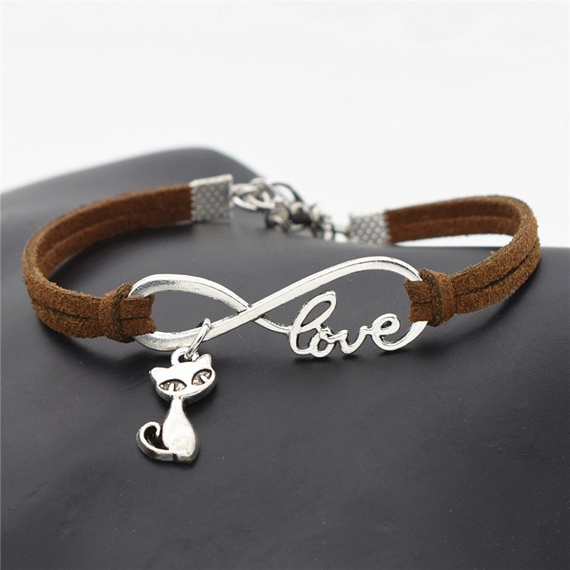 Nouvelle-mode-Antique-argent-mignon-animaux-chat-charmes-petit-renard-pendentif-infini-amour-Bracelets-en-cuir