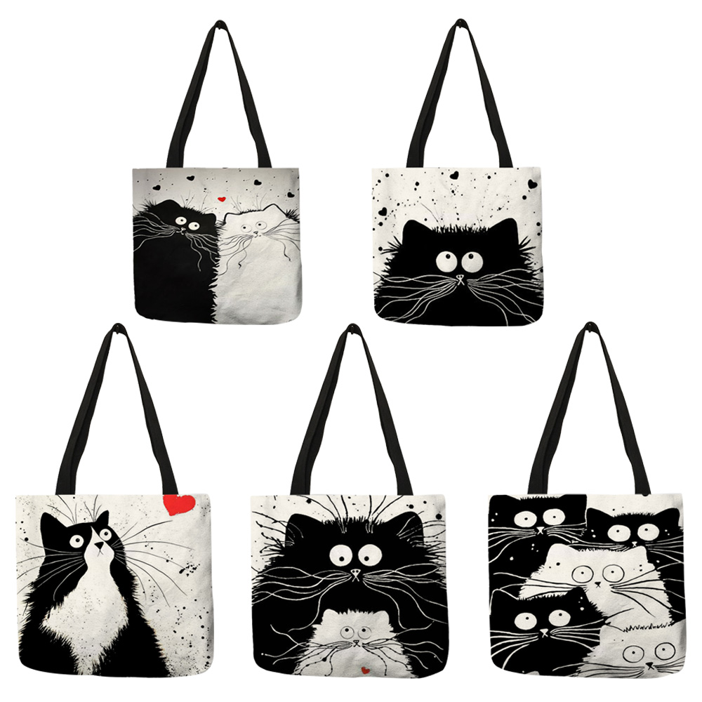 Style-Simple-femmes-sac-main-dessin-anim-mignon-chat-noir-imprime-sac-bandouli-re-Eco-lin