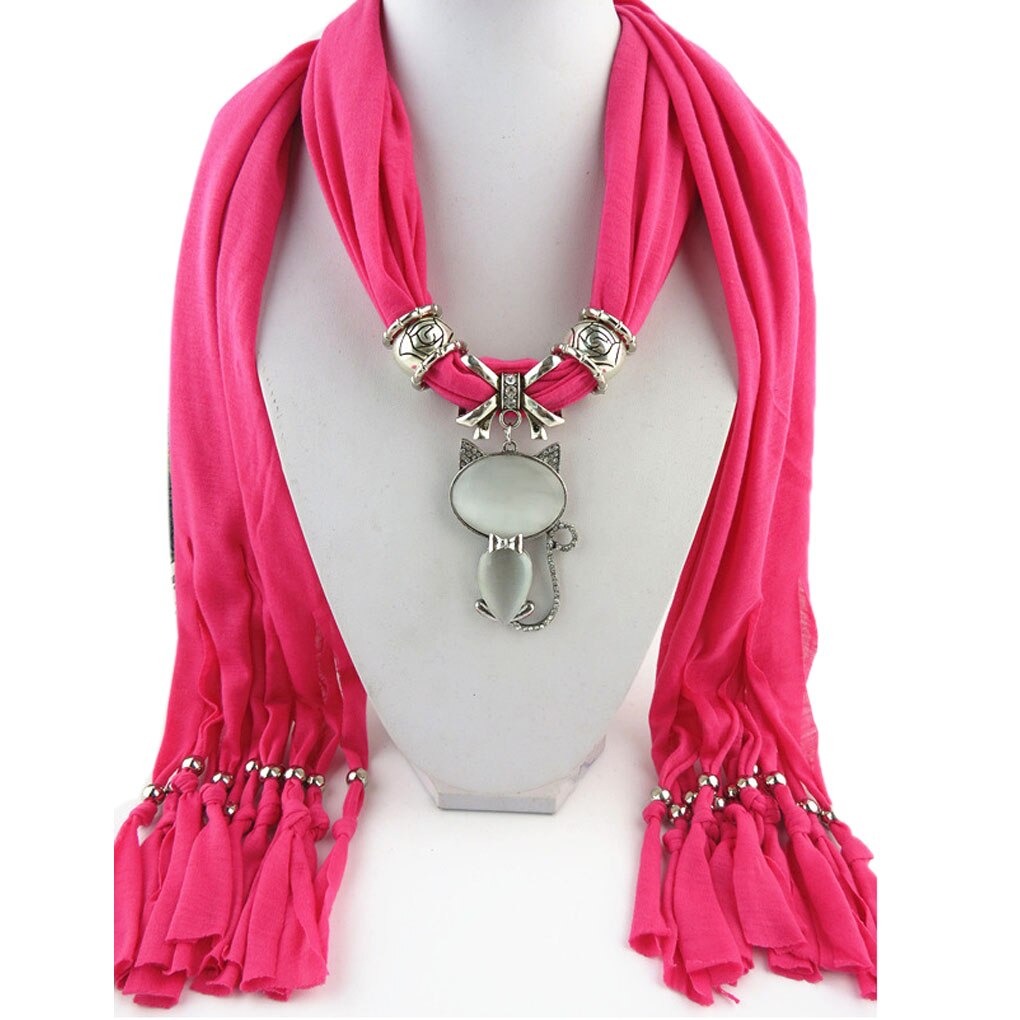 Style-chaud-hiver-femmes-cristaux-chat-pendentif-charpe-Polyester-solide-charpe-foulard