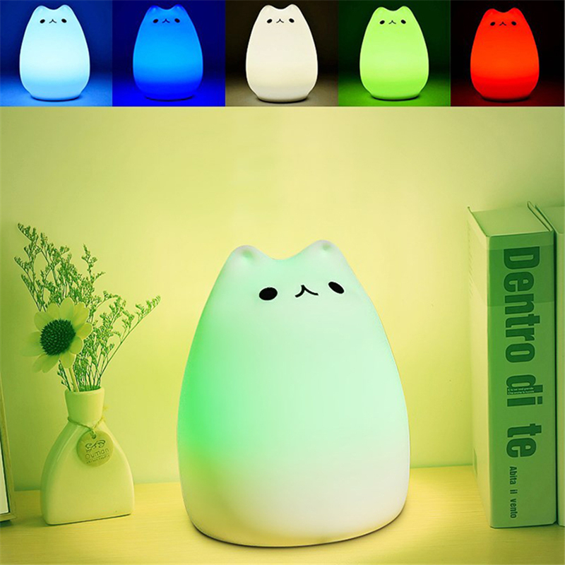 Color-7-Couleurs-Chat-led-Enfants-Animaux-Nuit-Lumi-re-Silicone-Souple-de-Bande-Dessin-e