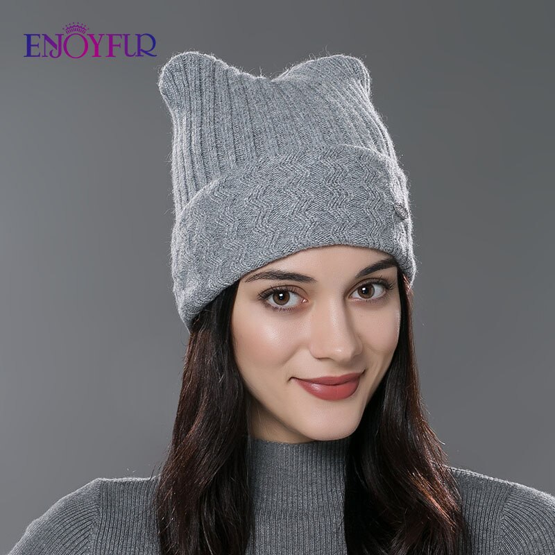 Bonnet D'hiver Femme Avec Oreilles De Chat - Tricoté Doux, Style Slouchy Rayé - Tendance Hiver 2025, Plusieurs Couleurs