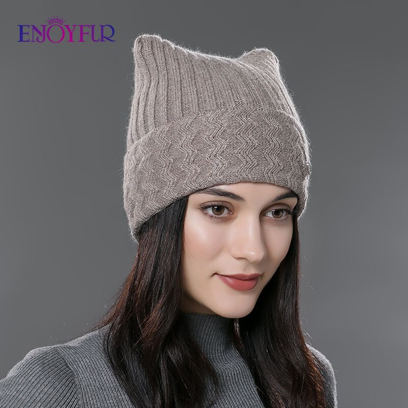 ENJOYFUR-hiver-coton-tricot-chapeaux-pour-femmes-nouveau-Parent-enfant-belle-chat-oreille-bonnets-mignon-chapeaux