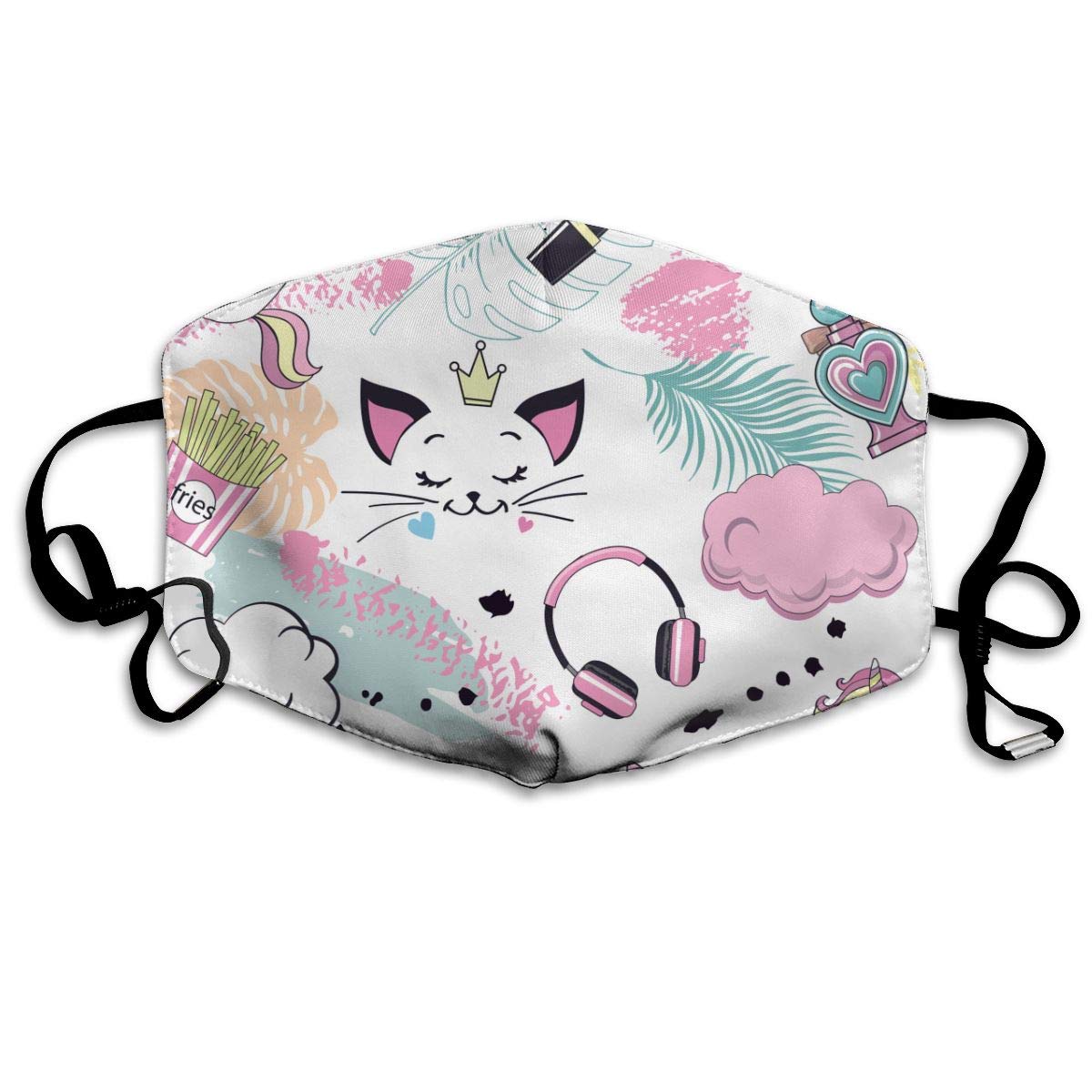 Licorne-chat-fille-articles-et-feuilles-de-palmier-lavable-masque-r-utilisable-coton-Anti-poussi-re