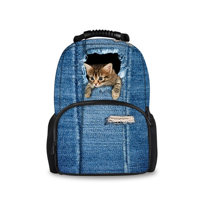 FORUDESIGNS-5-Pcs-ensemble-Denim-Chat-Motif-Cartable-tudiants-Retour-L-cole-Sac-Dos-Adolescent-Filles