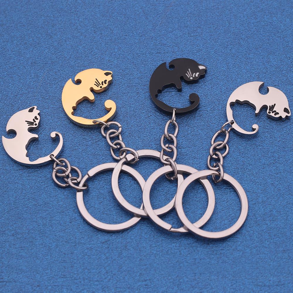 Une-paire-Couples-porte-cl-s-noir-blanc-mignon-chat-animaux-pendentifs-porte-cl-s-saint