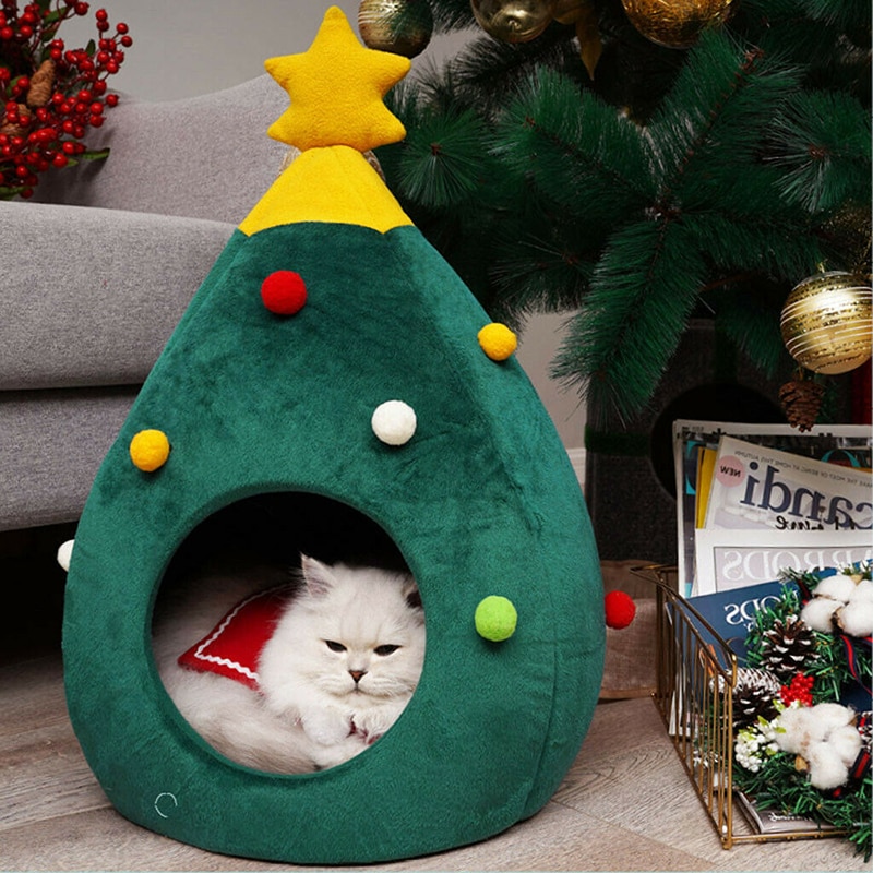 Maison-en-forme-d-arbre-de-no-l-Mignon-chien-de-chat-maison-souple-pliable-hiver