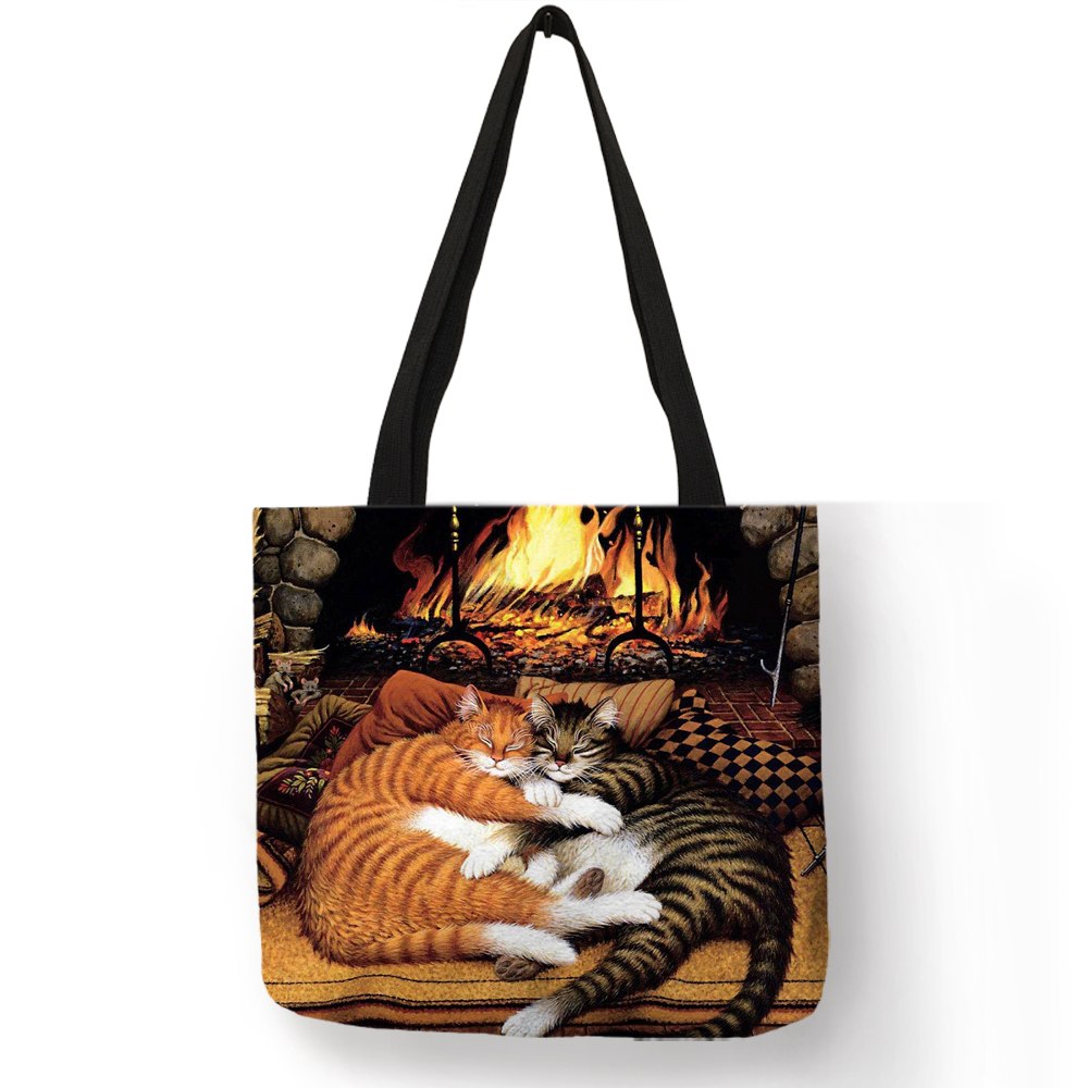 Peinture-l-huile-Chat-Impression-sac-pour-femmes-Sacs-Linge-R-utilisable-sac-de-courses-sacs