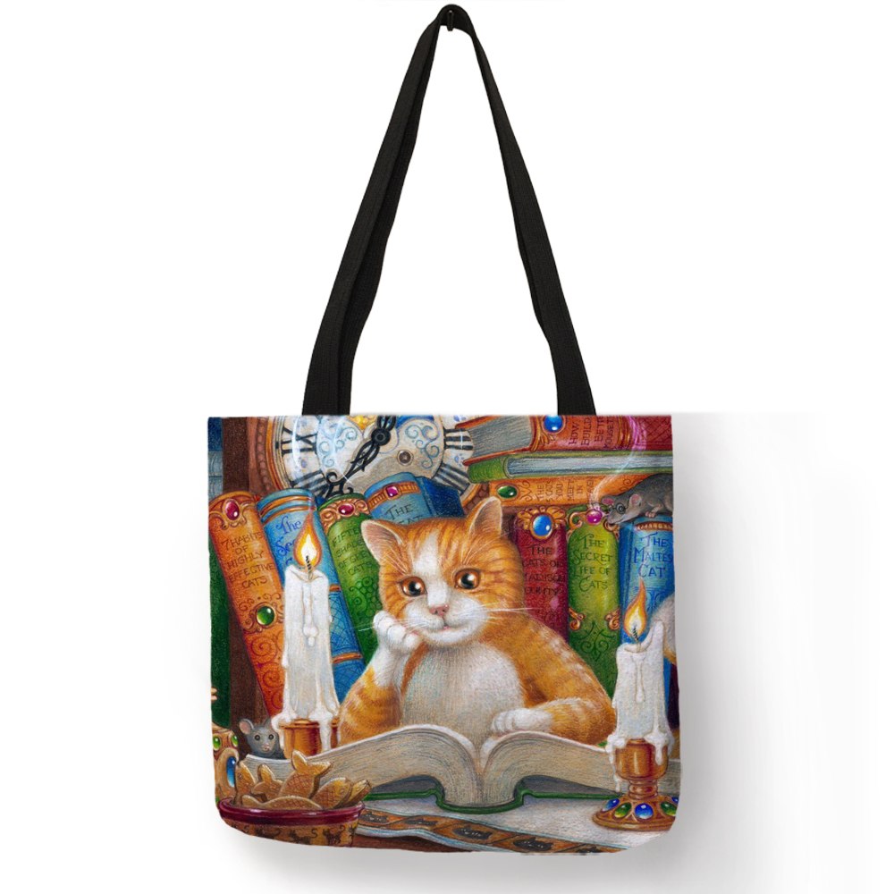 Peinture-l-huile-Chat-Impression-sac-pour-femmes-Sacs-Linge-R-utilisable-sac-de-courses-sacs