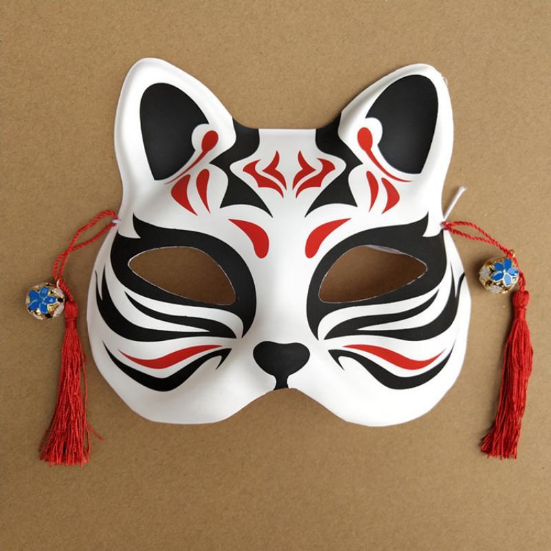 Masque Chat Japonais Blanc et Rouge