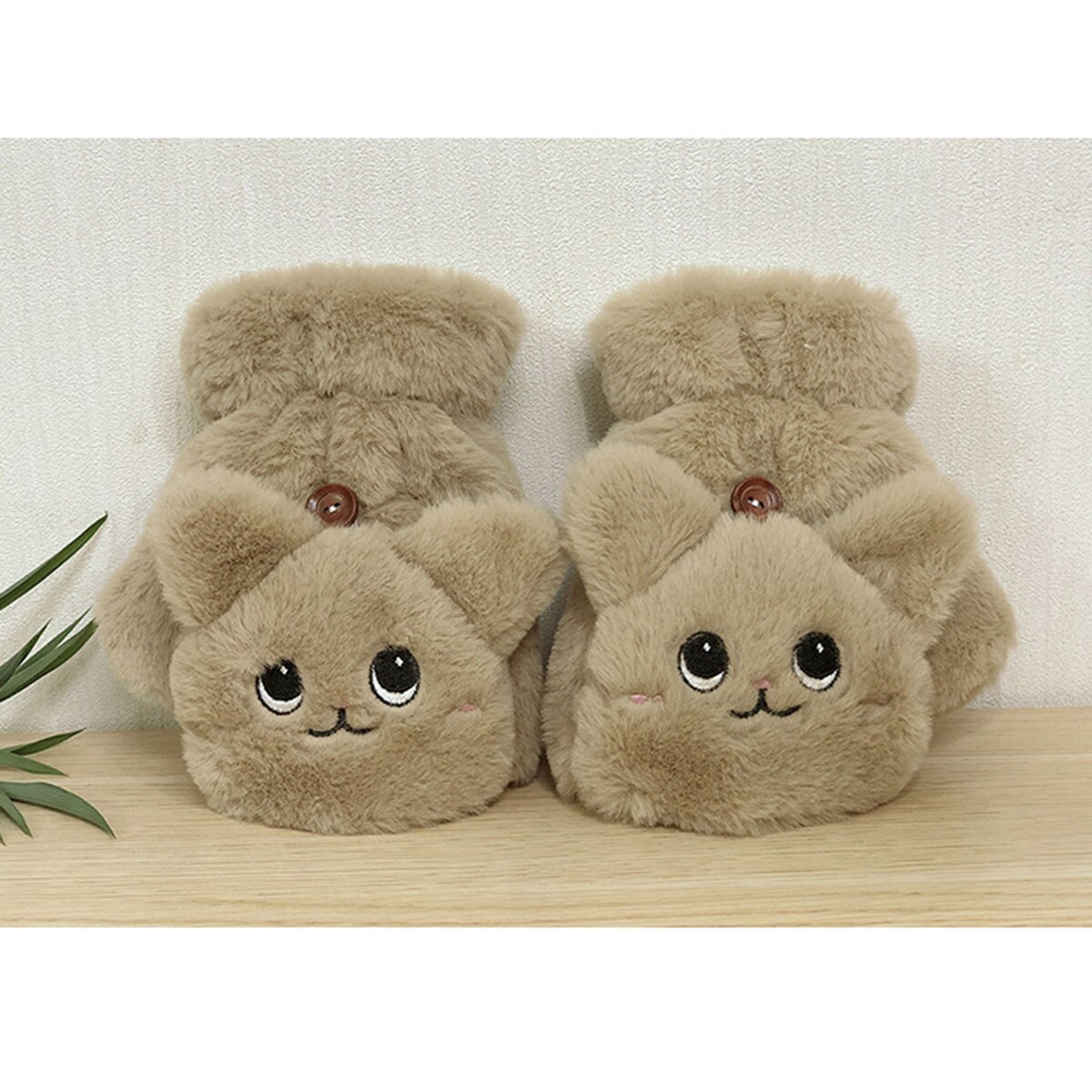 MAKFORT - Mitaines D'hiver En Peluche Motif Patte De Chat - Taille Unique, Chaudes Et Mignonnes