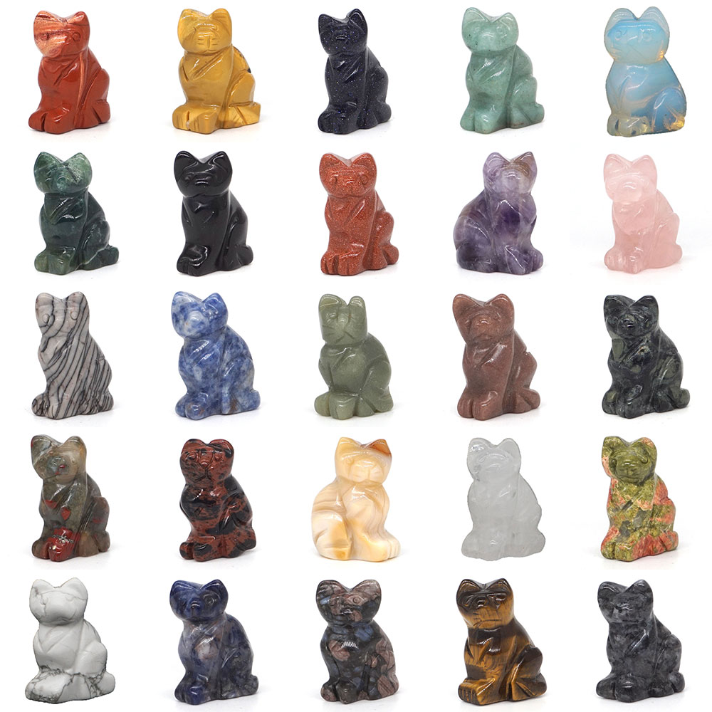 Figurines Chat sculptées en pierres semi-précieuses