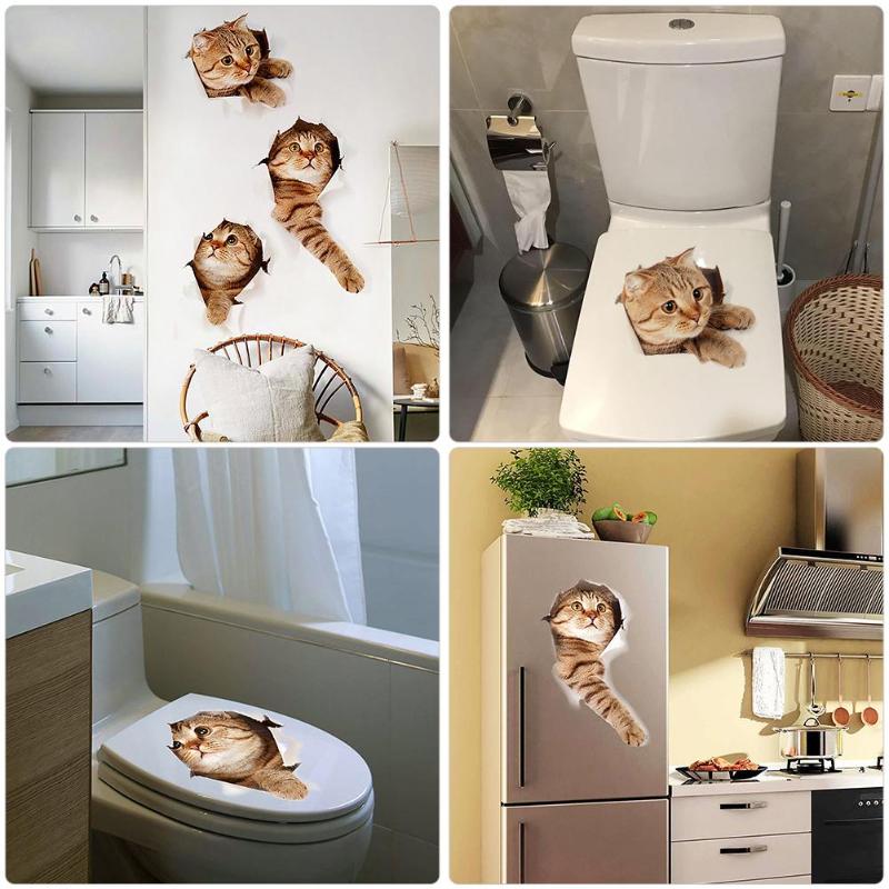 3D-Chats-Mur-Autocollant-Toilettes-Autocollants-Trou-Vue-Vivid-Chiens-Salle-De-Bains-D-coration-de