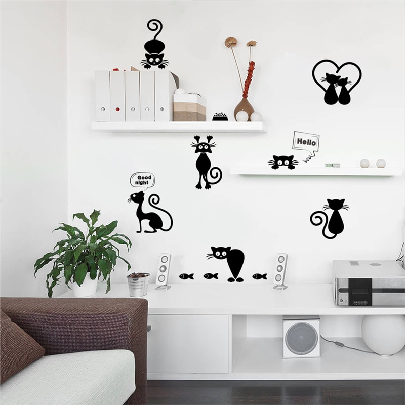 Belle-Chat-Lumi-re-Interrupteur-T-l-phone-Stickers-Muraux-Pour-Enfants-Chambres-Bricolage-D-coration