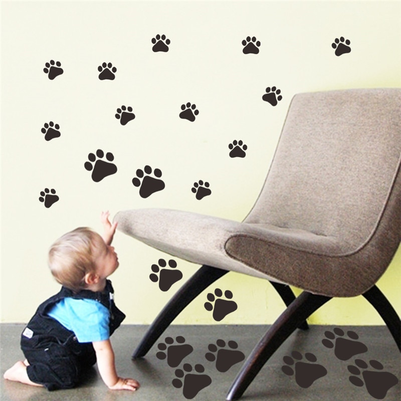 Dessin-anim-Chien-Chat-Marchant-Patte-Imprimer-Stickers-Muraux-Pour-Enfants-Chambres-D-calque-D-animal