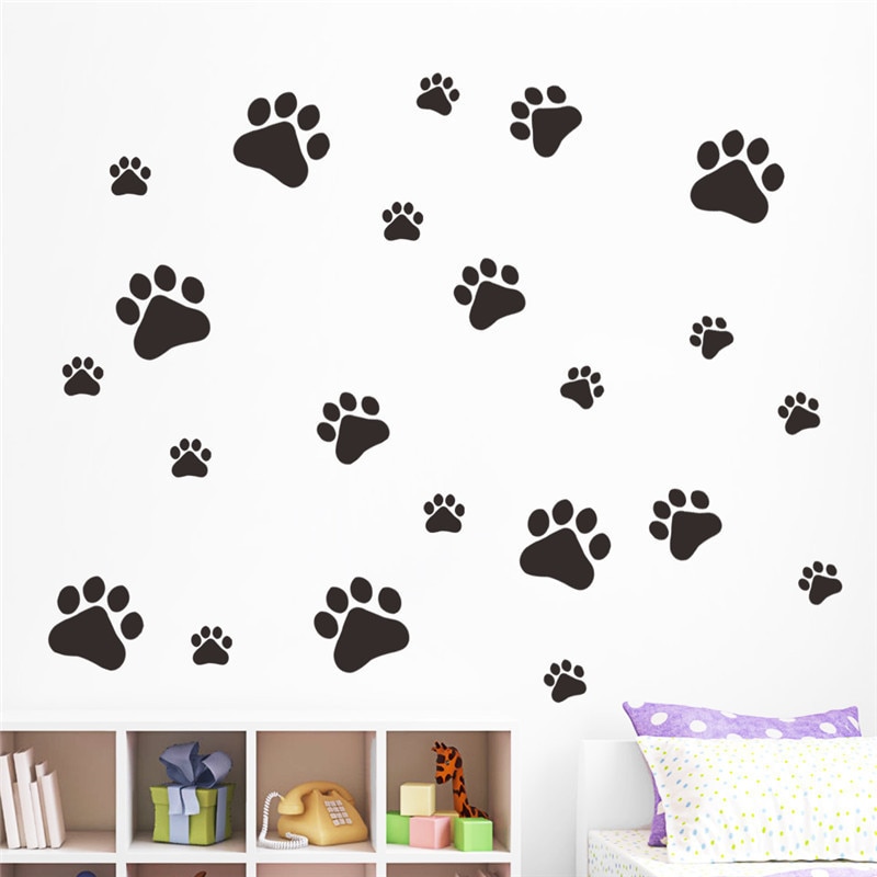 Dessin-anim-Chien-Chat-Marchant-Patte-Imprimer-Stickers-Muraux-Pour-Enfants-Chambres-D-calque-D-animal