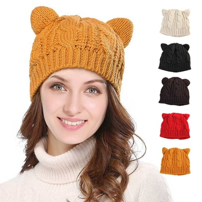 Chapeaux-l-gants-en-oreilles-de-chat-Ours-de-marque-bonnet-tricot-pour-hiver-joli-bonnet