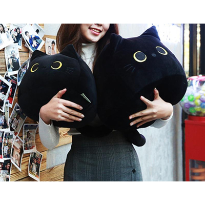 Noir-beau-chat-mignon-en-forme-d-oreillers-en-peluche-doux-dessin-anim-animaux-en-peluche
