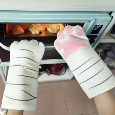 Gants-isolants-pour-four-longues-pattes-de-chat-bande-dessin-e-3D-en-coton-r-sistant