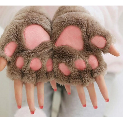 Mitaines-en-peluche-pour-femmes-mignon-patte-de-chat-chaud-et-doux-courtes-sans-doigts-ours