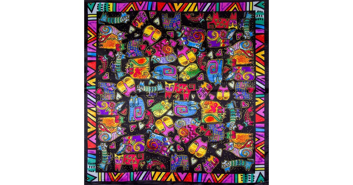 Foulard En Soie Patchwork Motifs Chats - Multicouleur - Unisexe - Neuf Avec étiquettes