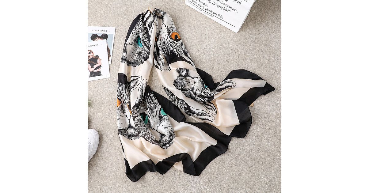 Foulard En Mousseline De Satin - Motif Chaton Et Patte De Chat, 148x34 Cm, Plusieurs Coloris - 8