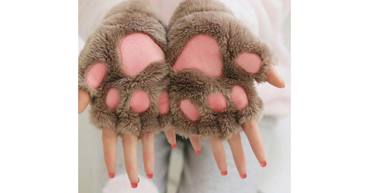 Mitaines D'hiver En Peluche En Forme De Patte De Chat Et D'ours En