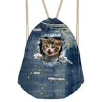 FORUDESIGNS-3D-bleu-Denim-poche-motif-sacs-cordon-pour-les-femmes-mignon-Animal-chat-stockage-Softback