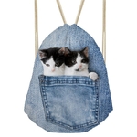 FORUDESIGNS-3D-bleu-Denim-poche-motif-sacs-cordon-pour-les-femmes-mignon-Animal-chat-stockage-Softback
