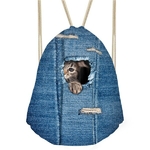 FORUDESIGNS-3D-bleu-Denim-poche-motif-sacs-cordon-pour-les-femmes-mignon-Animal-chat-stockage-Softback