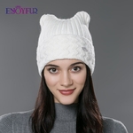 ENJOYFUR-hiver-coton-tricot-chapeaux-pour-femmes-nouveau-Parent-enfant-belle-chat-oreille-bonnets-mignon-chapeaux